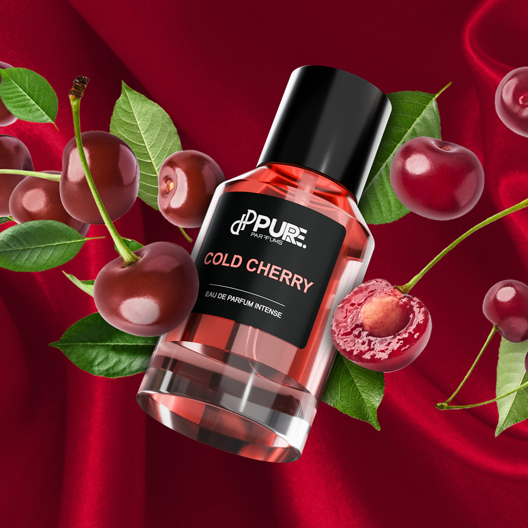 Cold Cherry von PURE. Parfums mit dem Geruch von dunklen Kirschen und eisigen Fruchtnoten mit passender Probe zum risikofreien Testen