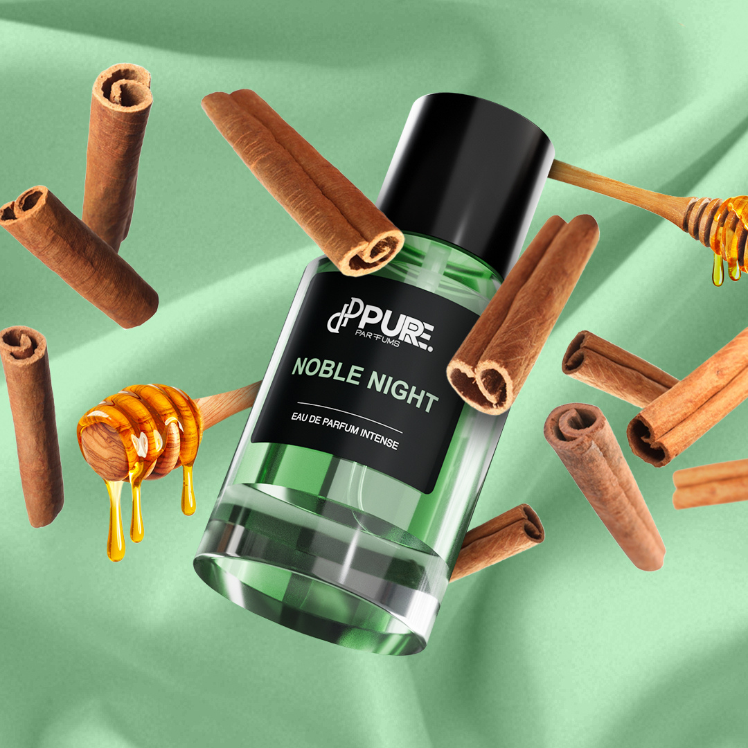 Noble Night von PURE. Parfums hat den Geruch von grünen Blättern, Kräutern und moosigen Nuancen mit passender Probe zum risikofreien Testen