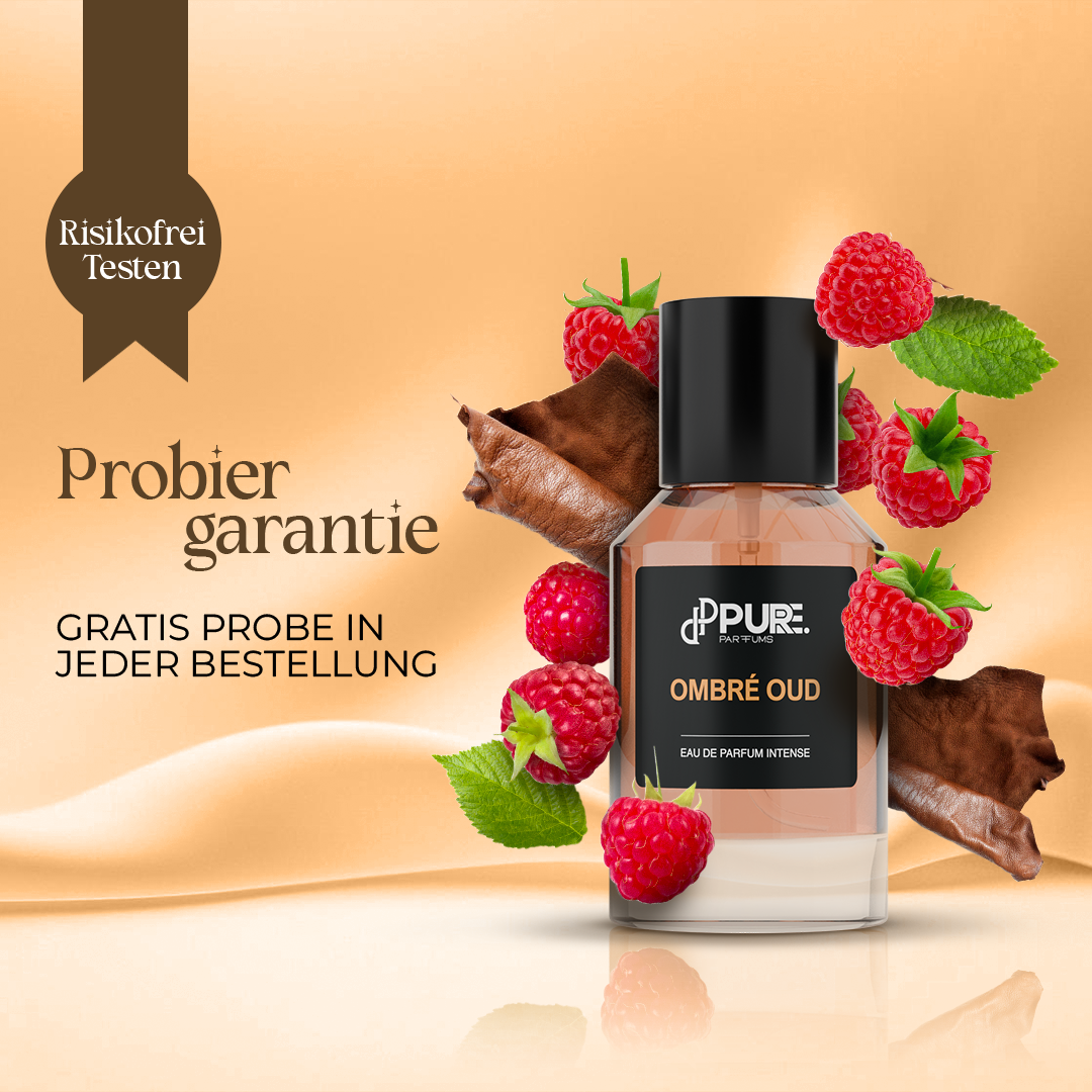 Ombré Oud Duftflakon mit Gratisprobe – testen ohne Risiko dank Rückgabe-Garantie von PURE. Parfums