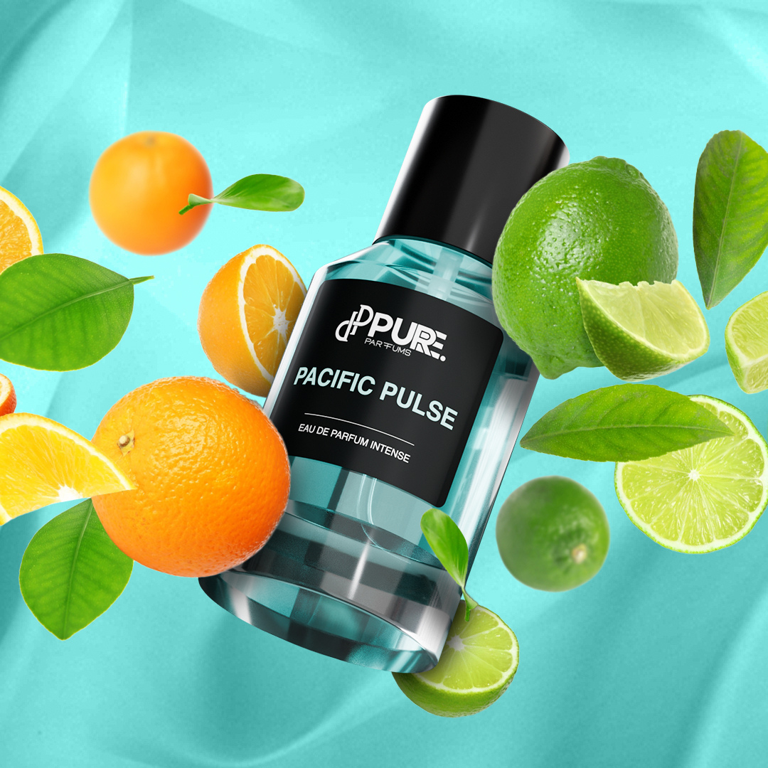 Pacific Pulse von PURE. Parfums mit Duftnoten von Zitrusfrüchten, Meersalz und anderen aquatischen Noten mit passender Probe zum risikofreien Testen
